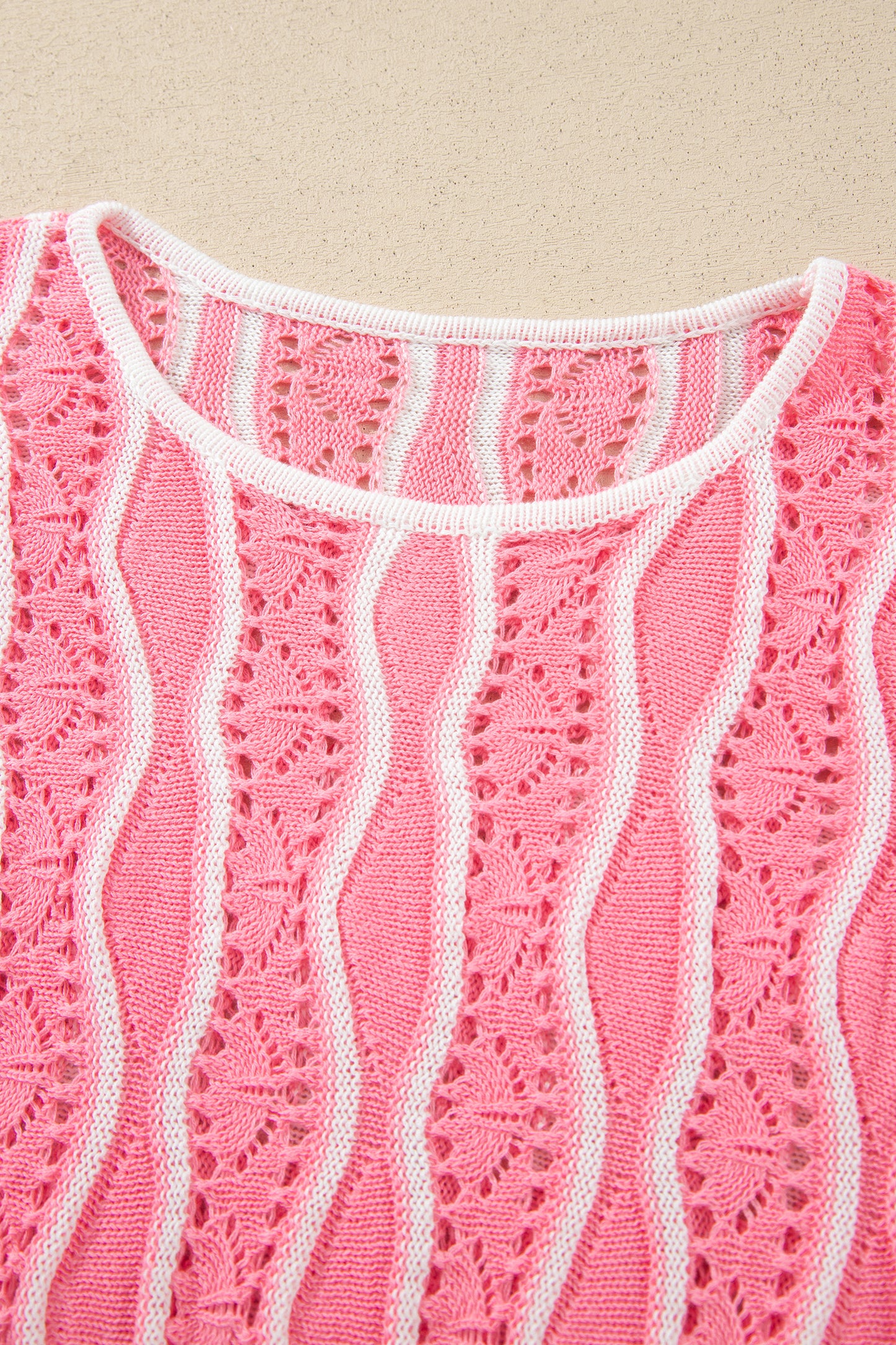 Pink Wavy Detail Hollow Out Knit Long Sleeve Cotton Pullover Sweater-Sweaters & Cardigans/Sweaters-[Adult]-[Female]-2022 Online Blue Zone Planet