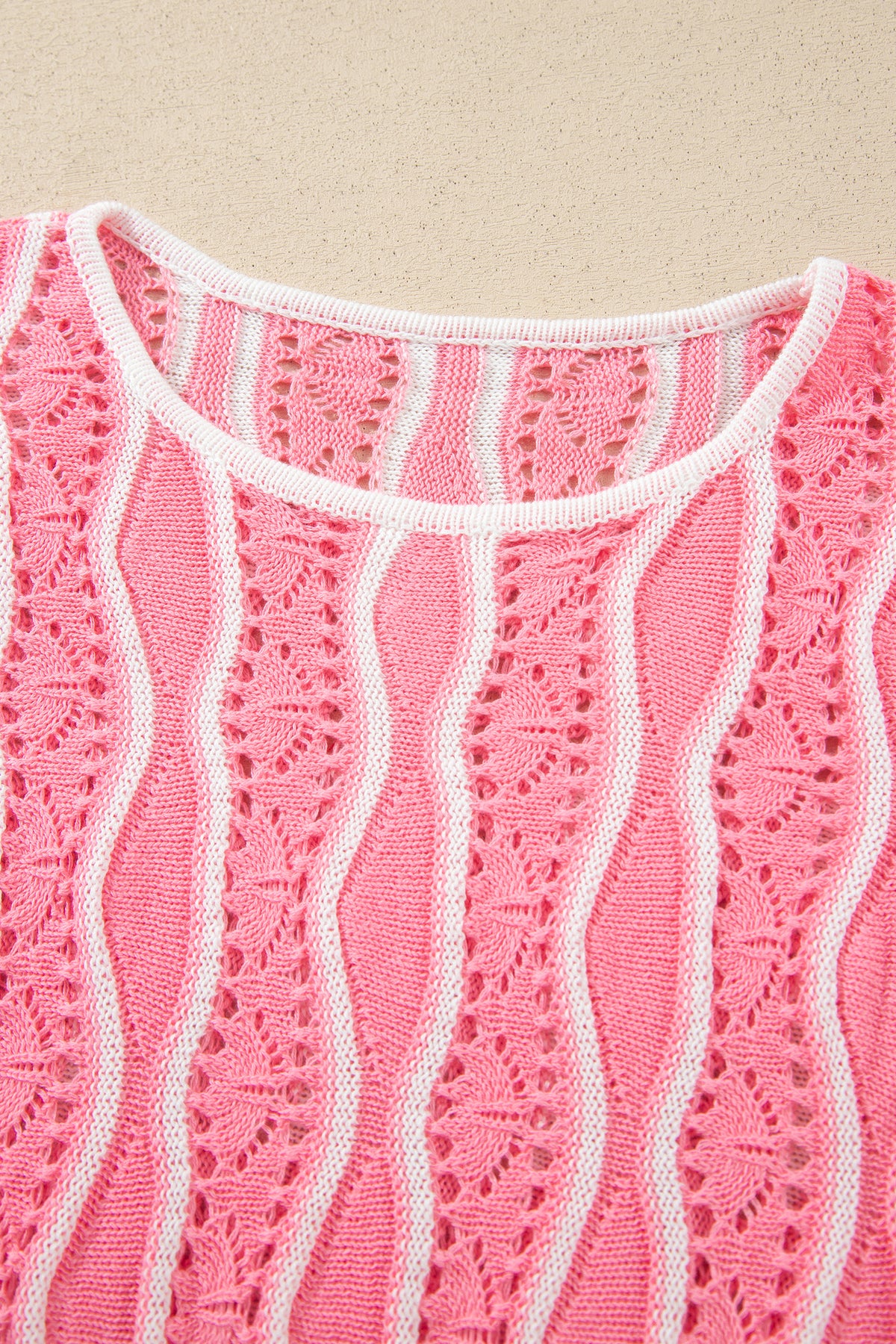Pink Wavy Detail Hollow Out Knit Long Sleeve Cotton Pullover Sweater-Sweaters & Cardigans/Sweaters-[Adult]-[Female]-2022 Online Blue Zone Planet