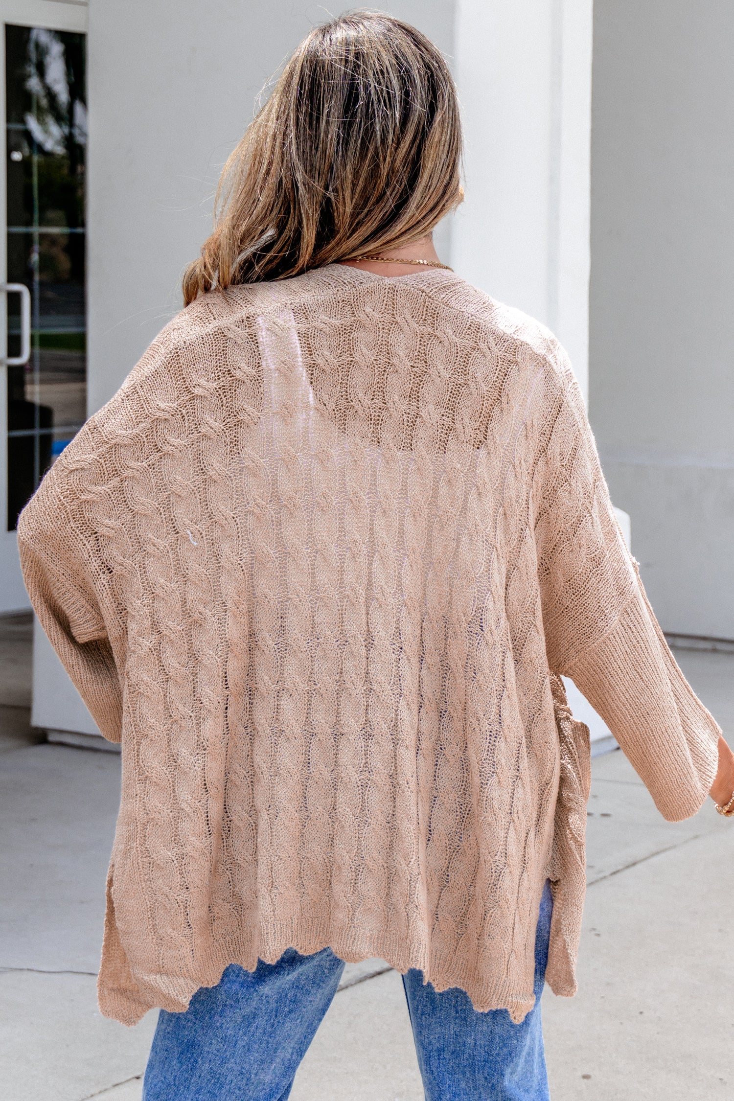 Old Rose Hollowed Pattern Knit Drop Shoulder Open Sweater Cardigan-Sweaters & Cardigans/Cardigans-[Adult]-[Female]-2022 Online Blue Zone Planet