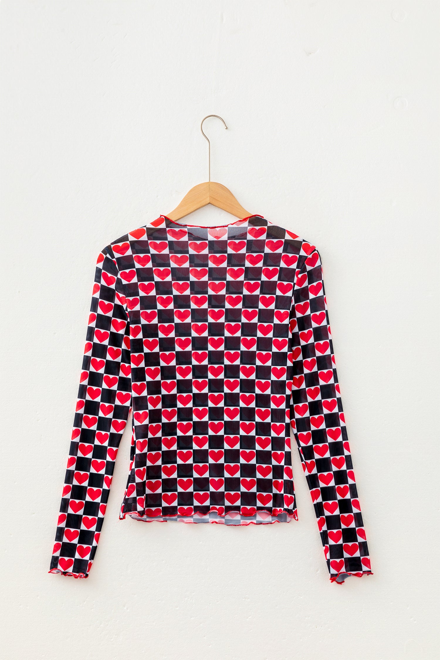 Rose Plaid Heart Mesh Sheer Long Sleeve High Neck Blouse-Tops/Long Sleeve Tops-[Adult]-[Female]-2022 Online Blue Zone Planet