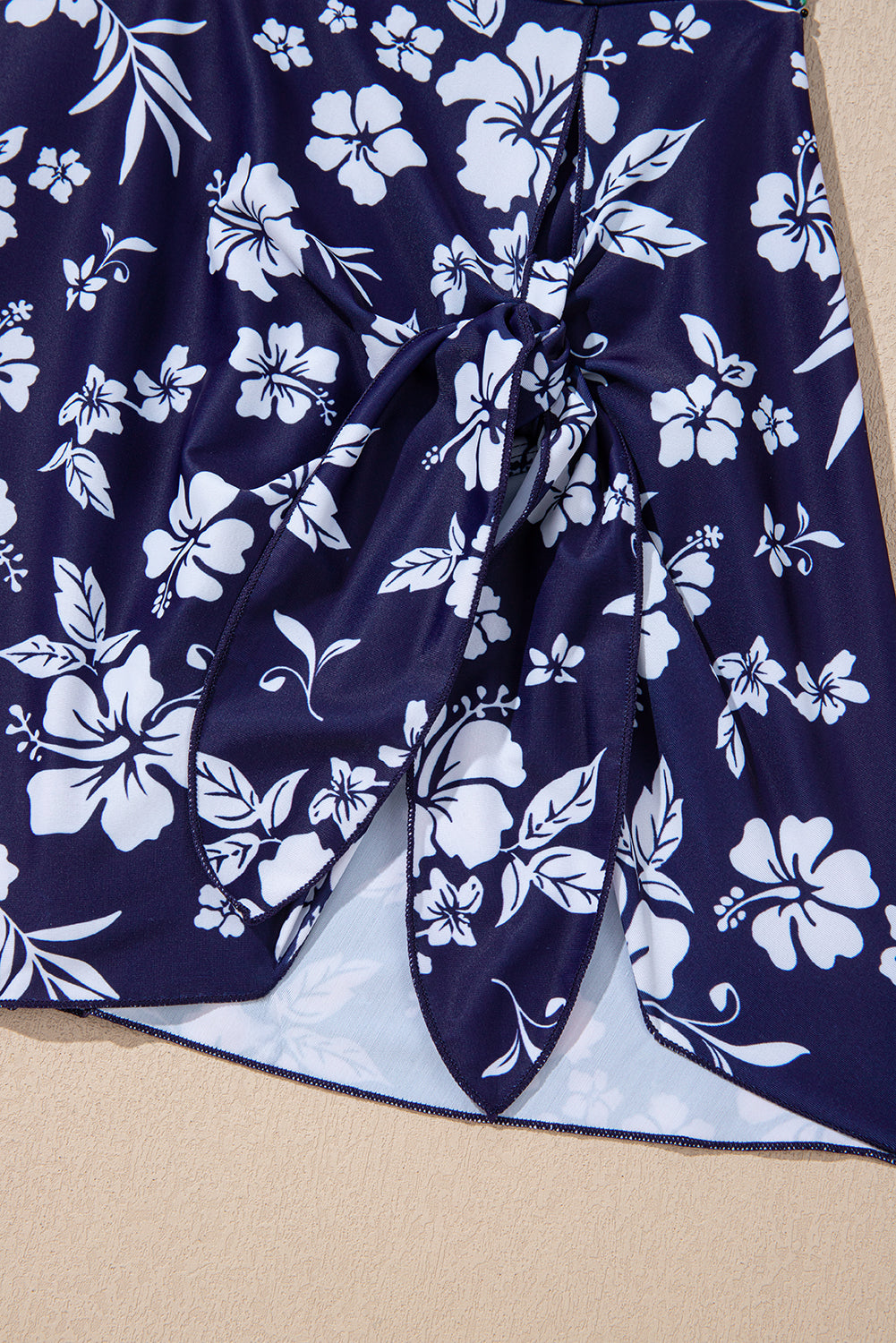 Blue Crossed Back Floral Print Asymmetric Knot Side One Piece Swimsuit-Swimwear/One Piece Swimsuit-[Adult]-[Female]-2022 Online Blue Zone Planet