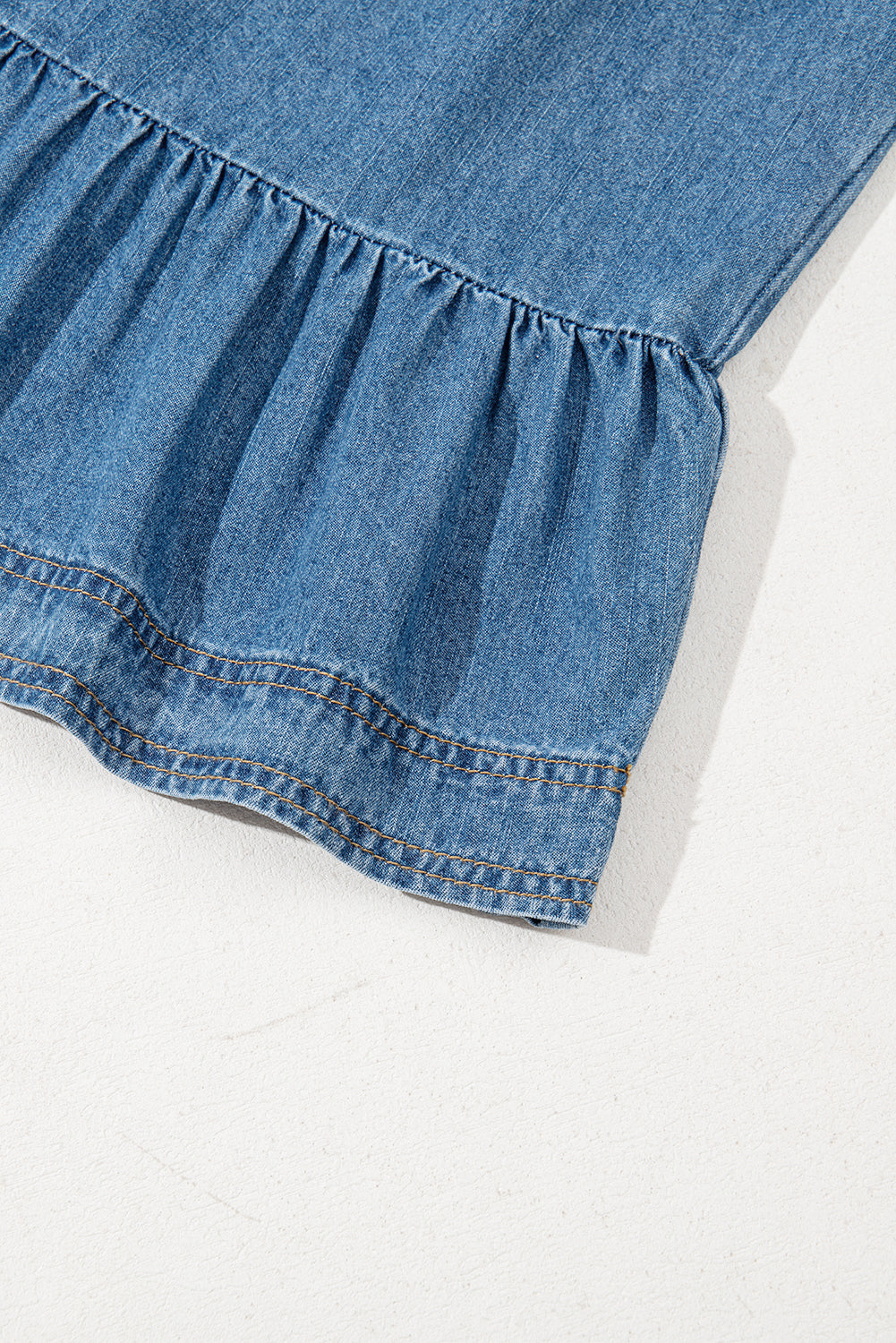 Dusk Blue Denim Ruffled Sleeve Lace up Front Peplum Top-Tops/Bodysuits-[Adult]-[Female]-2022 Online Blue Zone Planet