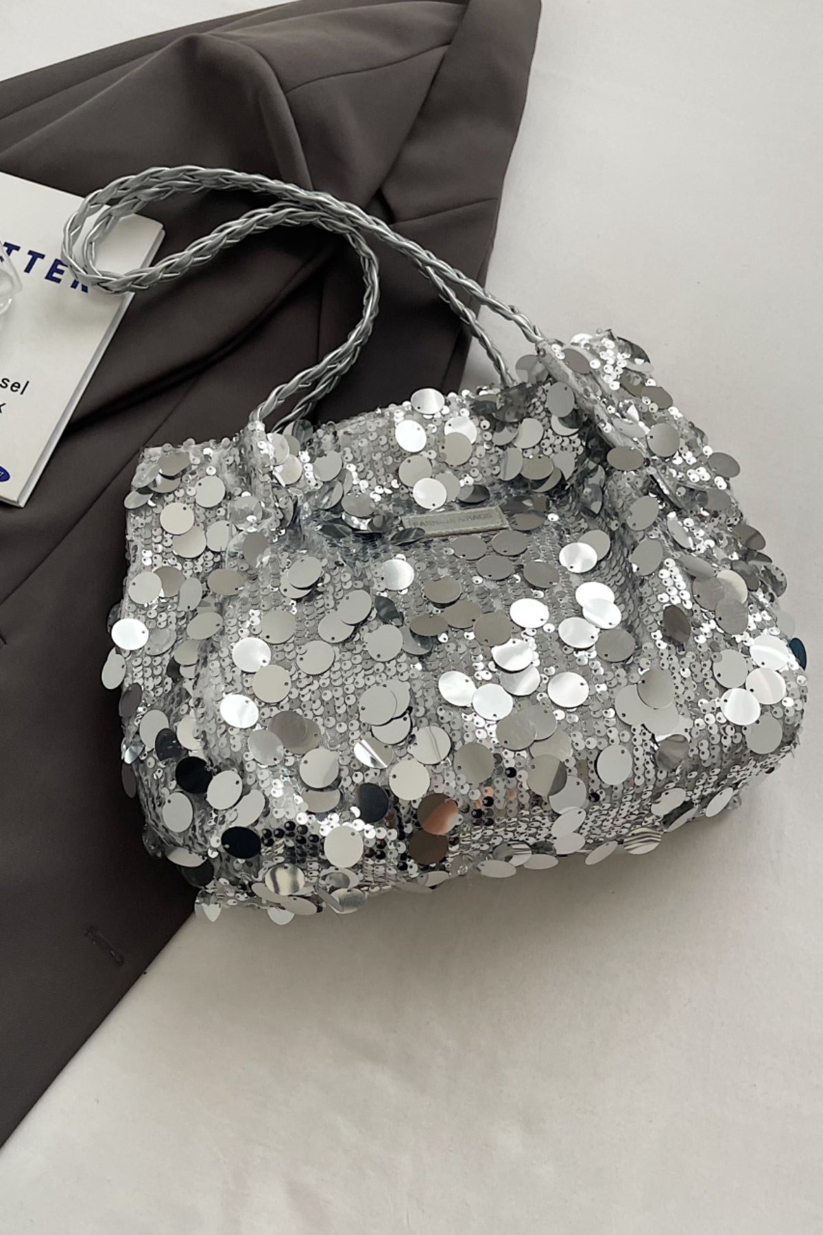 Sequin Braided Strap Shoulder Bag-HANDBAGS-[Adult]-[Female]-2022 Online Blue Zone Planet