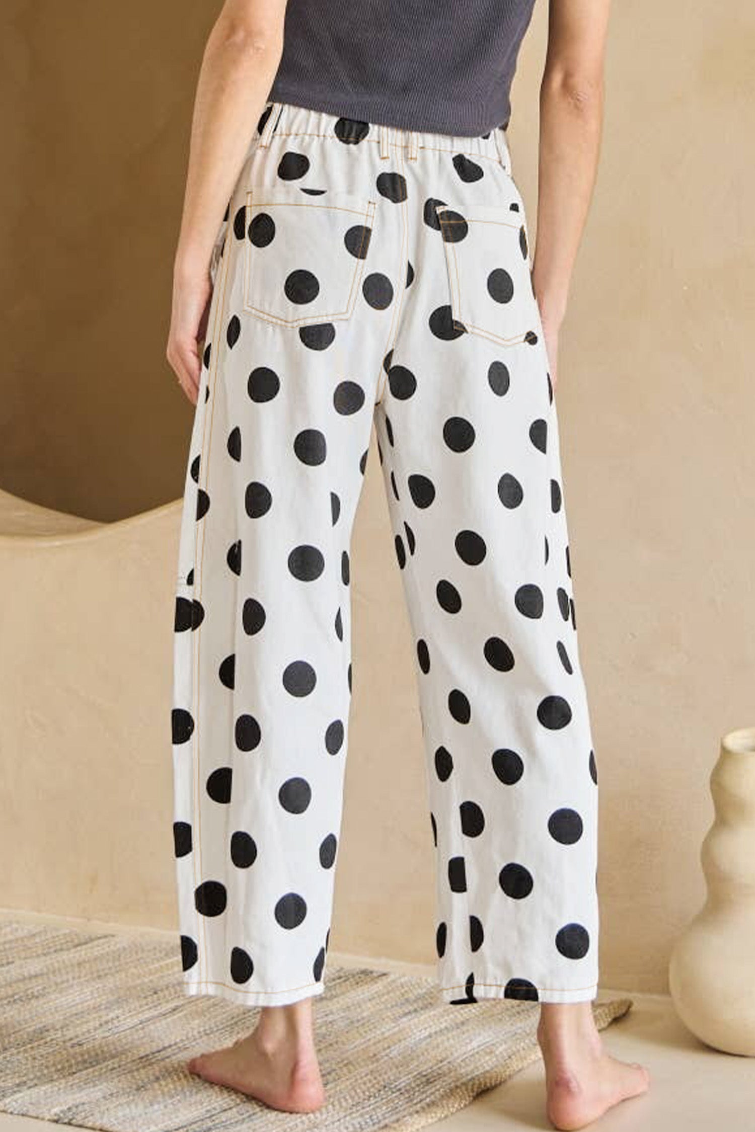 White Polka Dot Print Bow Detail Pocketed Jeans-Bottoms/Jeans-[Adult]-[Female]-2022 Online Blue Zone Planet
