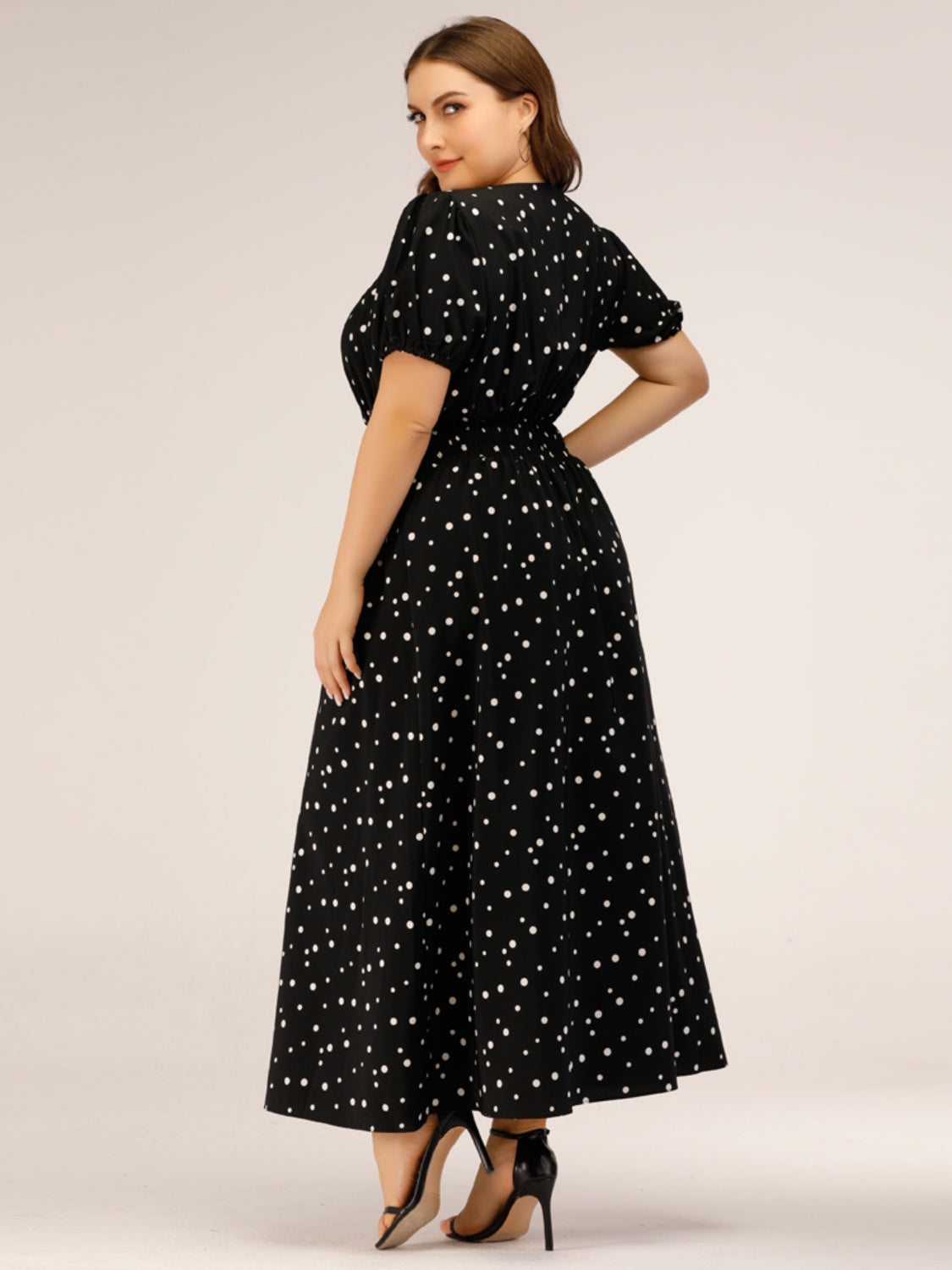 Plus Size Polka Dot Square Neck Dress-TOPS / DRESSES-[Adult]-[Female]-2022 Online Blue Zone Planet