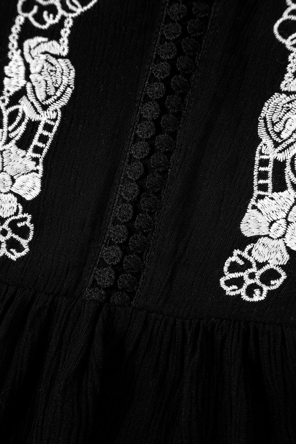 Black Floral Embroidery Ruffled Spaghetti Straps Tank Top-Tops/Tank Tops-[Adult]-[Female]-2022 Online Blue Zone Planet