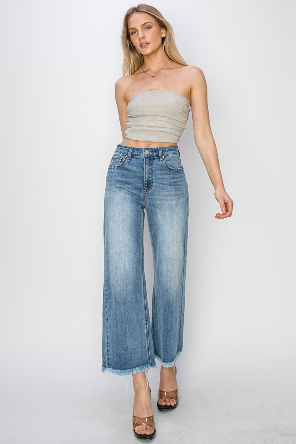 RISEN Raw Hem Cropped Wide Leg Jeans-TOPS / DRESSES-[Adult]-[Female]-2022 Online Blue Zone Planet