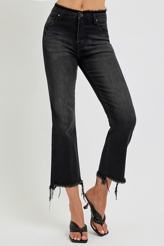 RISEN Full Size Raw Hem Cropped Flare Jeans Plus Size-BOTTOMS SIZES SMALL MEDIUM LARGE-[Adult]-[Female]-2022 Online Blue Zone Planet