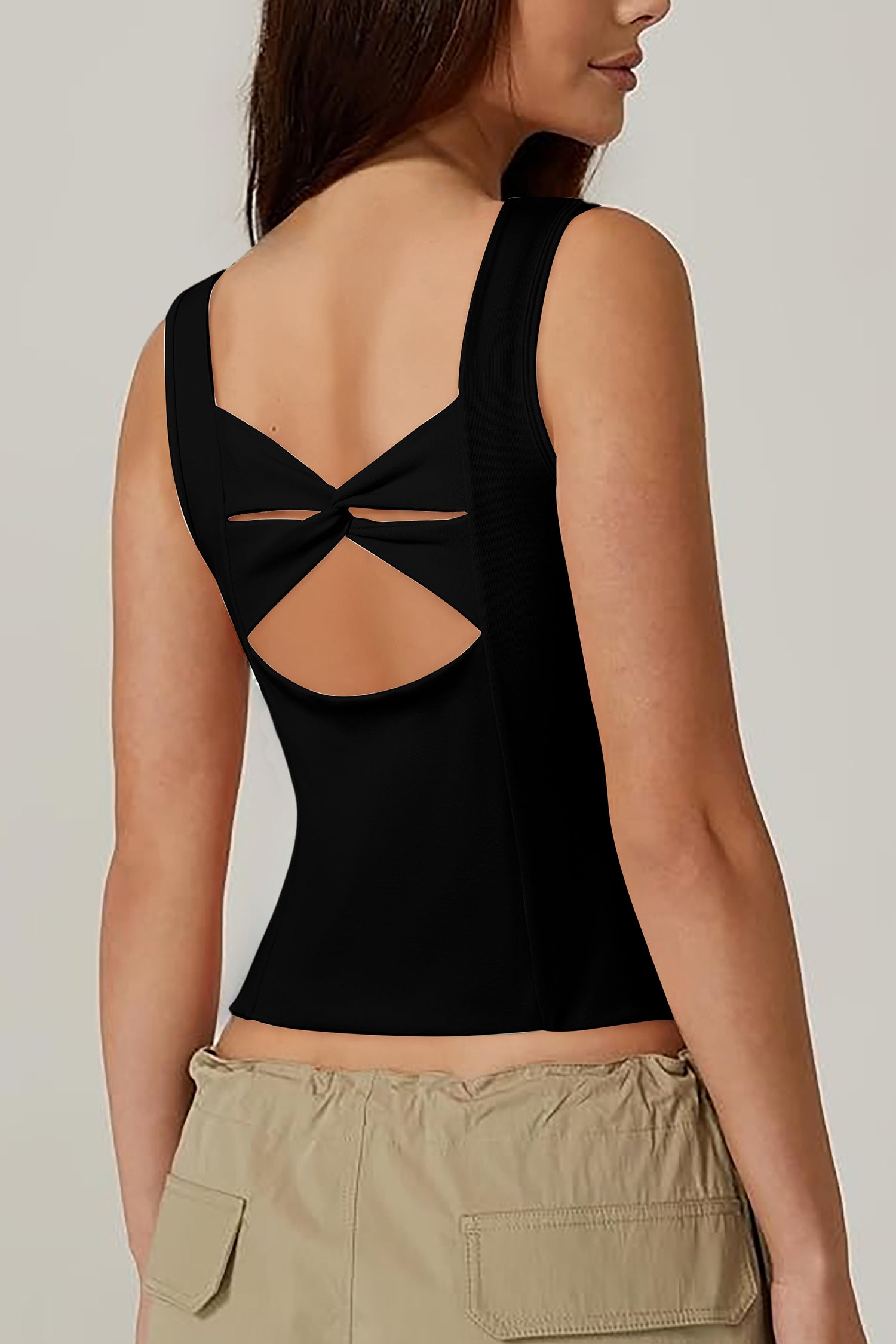 Black Twisted Cross Back Sleeveless U Neck Bra Insert Tank Top-Tops/Tank Tops-[Adult]-[Female]-Black-XS-2022 Online Blue Zone Planet