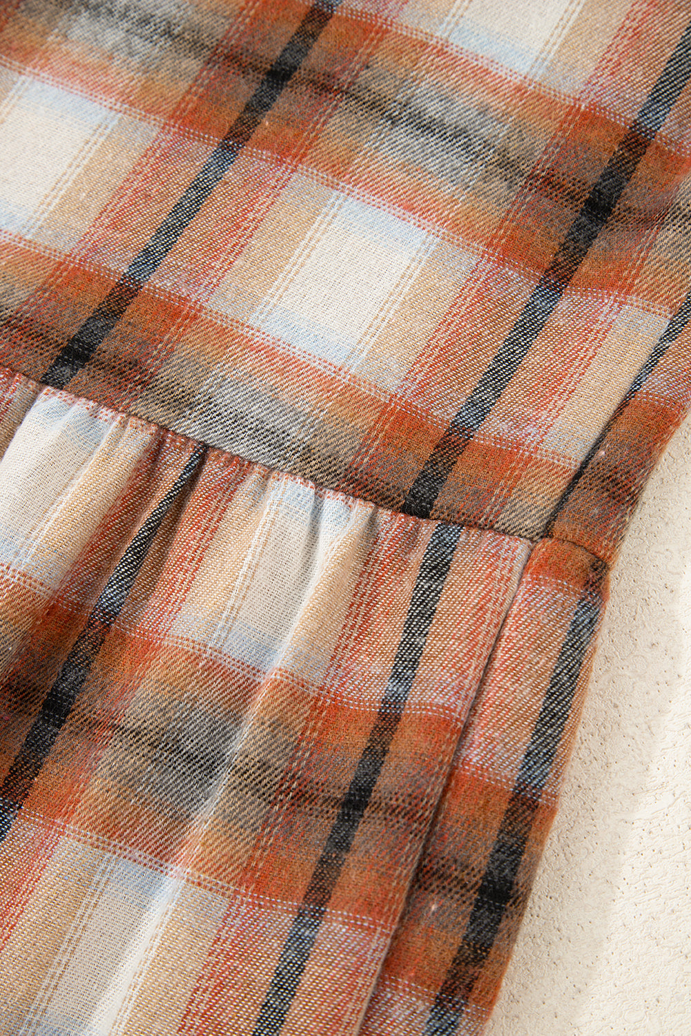 Khaki Plaid Color Block Patchwork Ruffle Hem Tunic Shirt Dress-TOPS / DRESSES-[Adult]-[Female]-2022 Online Blue Zone Planet