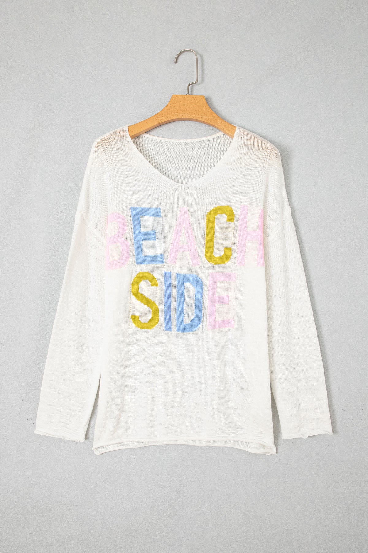 White V Neck Lightweight Knit BEACH SIDE Shift Tunic Sweater-Sweaters & Cardigans/Sweaters-[Adult]-[Female]-2022 Online Blue Zone Planet