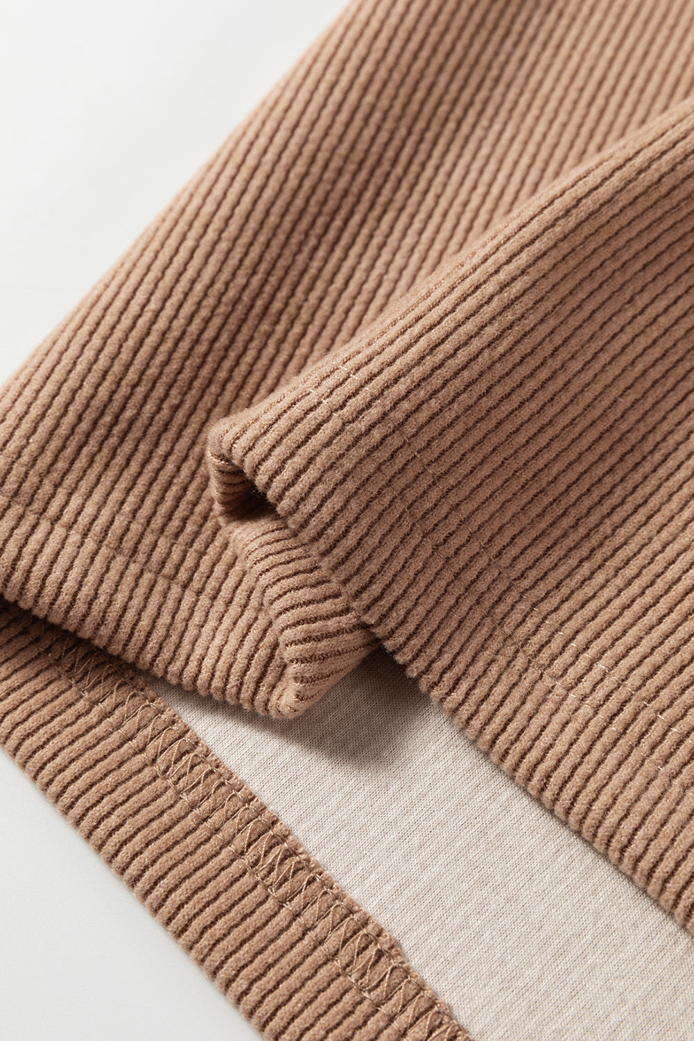 Rose Tan Lace Drawstring Pullover Hoodie and High Waist Pants Corduroy Suit