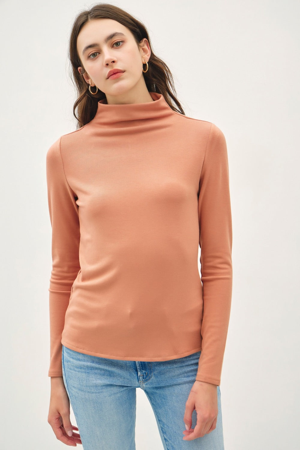 Blue Zone Planet | Be Cool Mock Neck Long Sleeve T-Shirt-TOPS / DRESSES-[Adult]-[Female]-Persimmon-S-2022 Online Blue Zone Planet