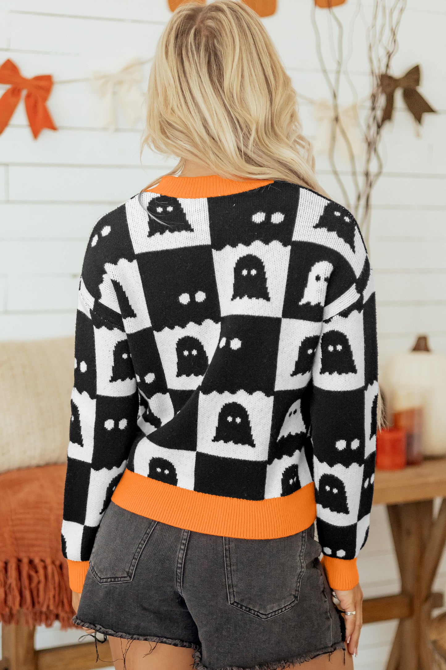 Black High Neck Drop Shoulder Geometric Print Sweater-Sweaters & Cardigans/Sweaters-[Adult]-[Female]-2022 Online Blue Zone Planet
