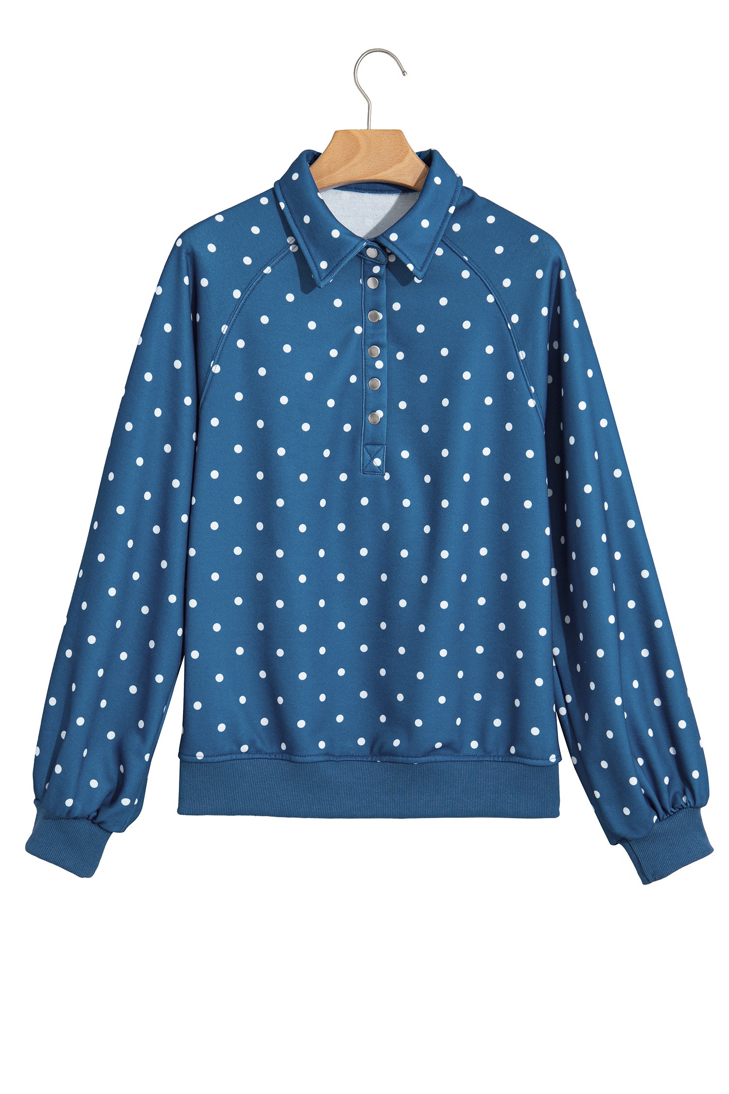 Pink Polka Dot Print Metal Button Collar Casual Pullover Sweatshirt-Tops/Sweatshirts & Hoodies-[Adult]-[Female]-2022 Online Blue Zone Planet