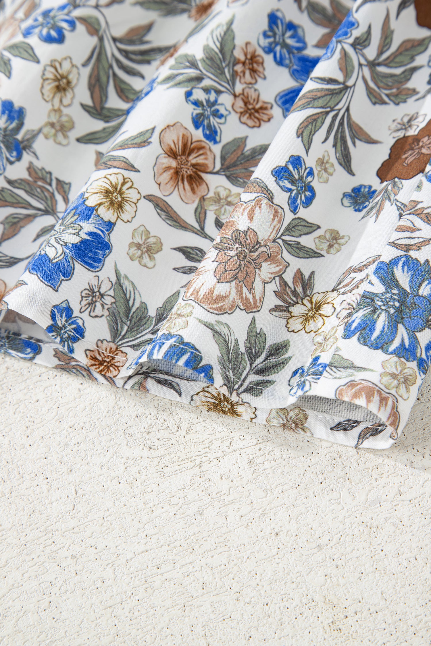 Brown Plaid Frilled Trim V Neck Floral Long Sleeve Blouse-Tops/Blouses & Shirts-[Adult]-[Female]-2022 Online Blue Zone Planet