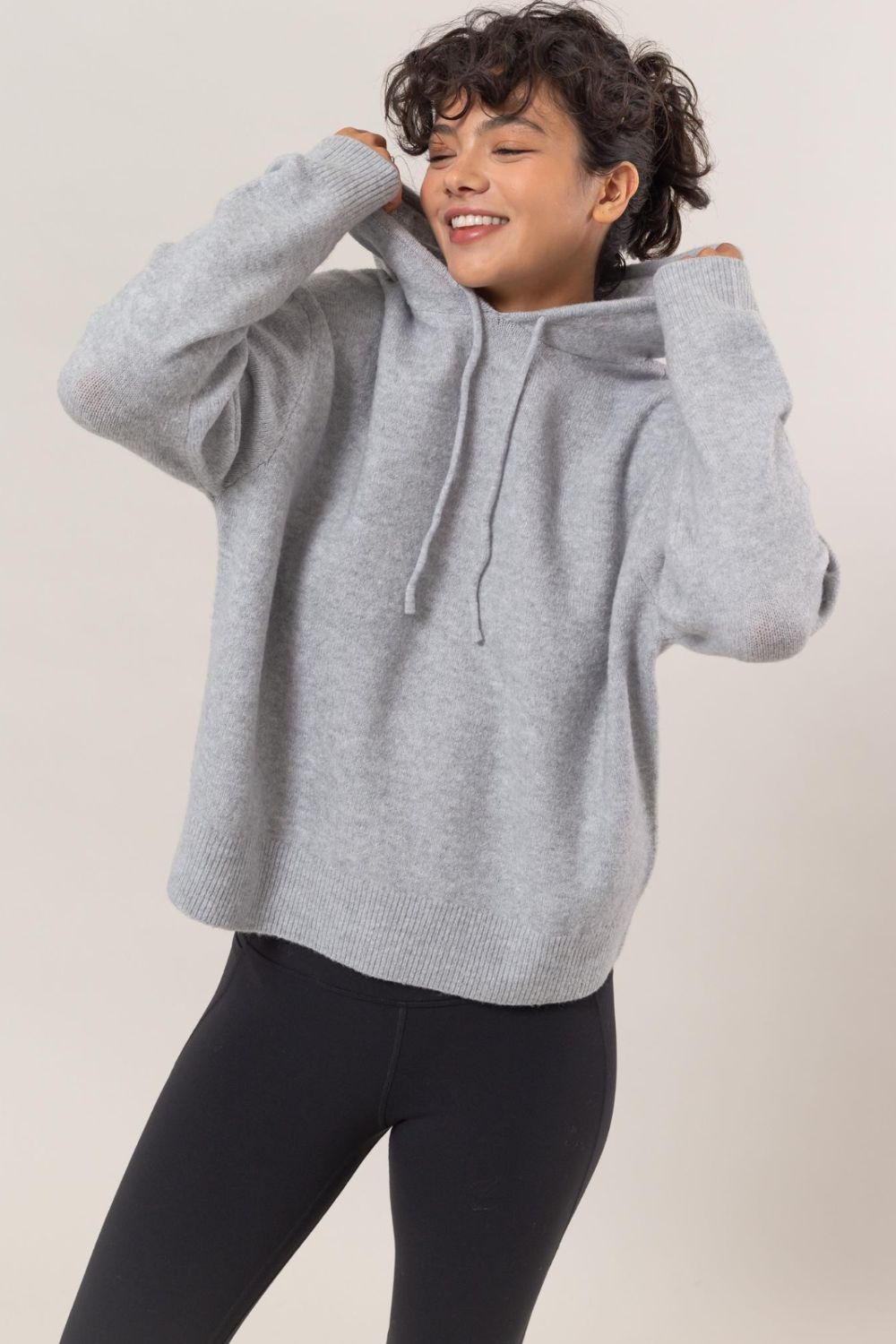 Blue Zone Planet | HYFVE Drawstring Long Sleeve Hooded Sweater-Tops / Dresses-[Adult]-[Female]-Gray-S-2022 Online Blue Zone Planet