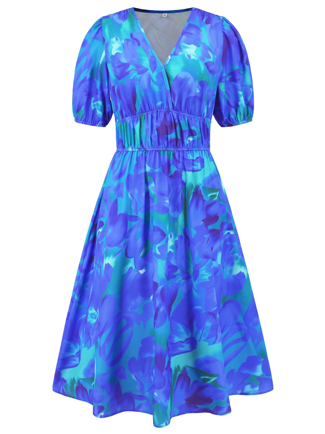 Ruched Printed Surplice Short Sleeve Dress-TOPS / DRESSES-[Adult]-[Female]-2022 Online Blue Zone Planet