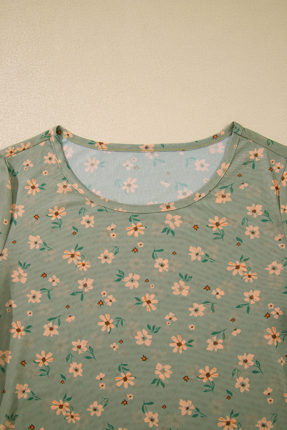 Laurel Green Vintage Floral Print Southern Style Mesh Long Sleeve Top-Tops/Long Sleeve Tops-[Adult]-[Female]-2022 Online Blue Zone Planet