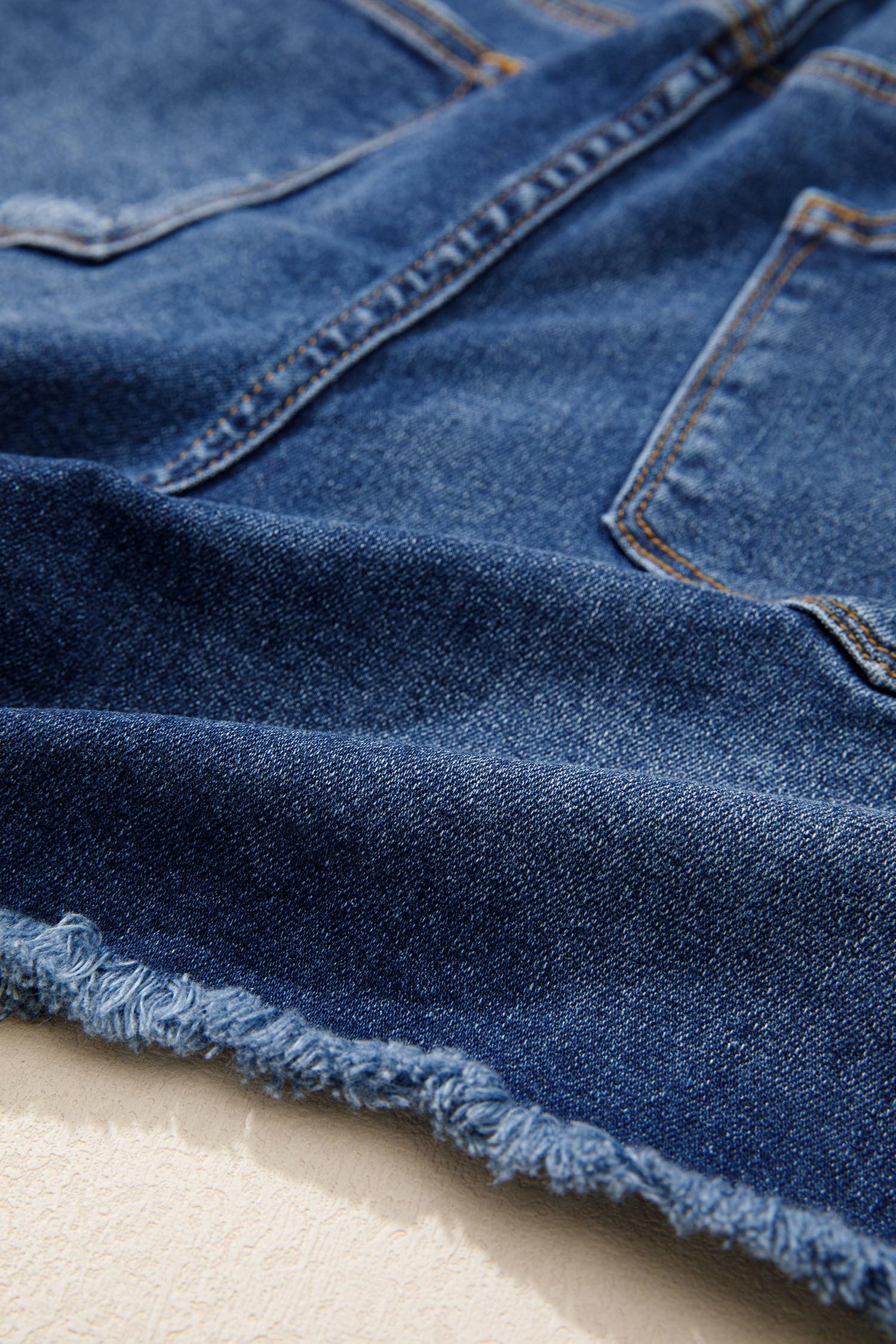 Sail Blue Asymmetric Raw Hem Distressed Whiskery Denim Shorts-Bottoms/Denim Shorts-[Adult]-[Female]-2022 Online Blue Zone Planet