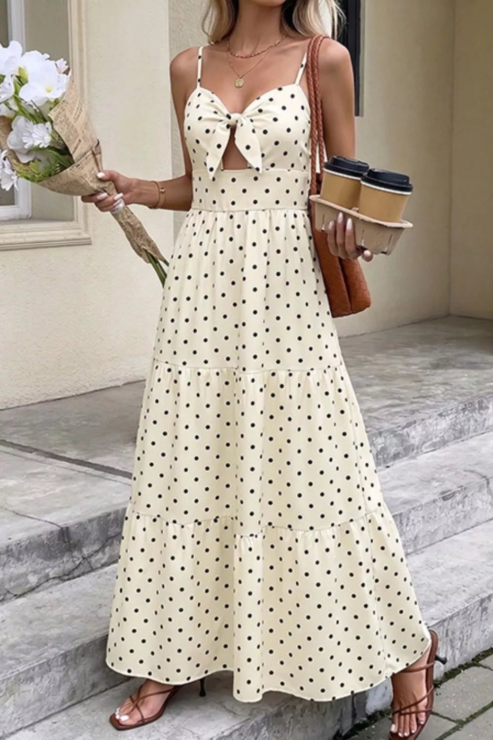 front cutout midi dress Polka Dot Tie-Front Cutout Maxi Dress – Blue Zone Planet