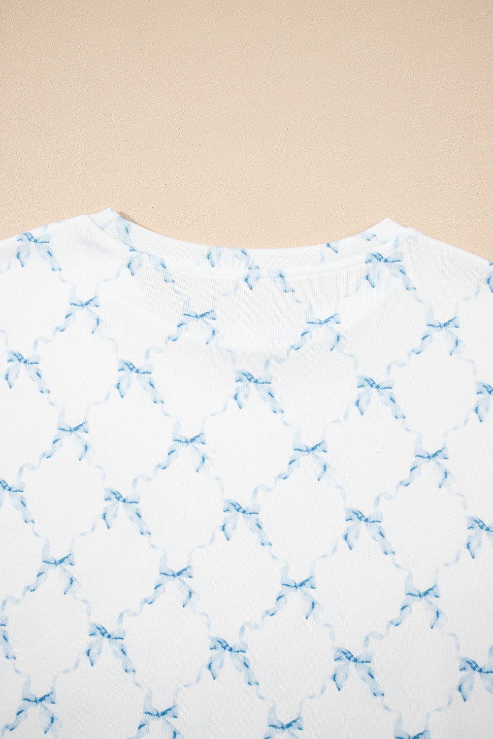 Sky Blue Bow Knot Geometric Print Lettuce Trim Two Piece Lounge Set-Loungewear & Sleepwear/Loungewear-[Adult]-[Female]-2022 Online Blue Zone Planet