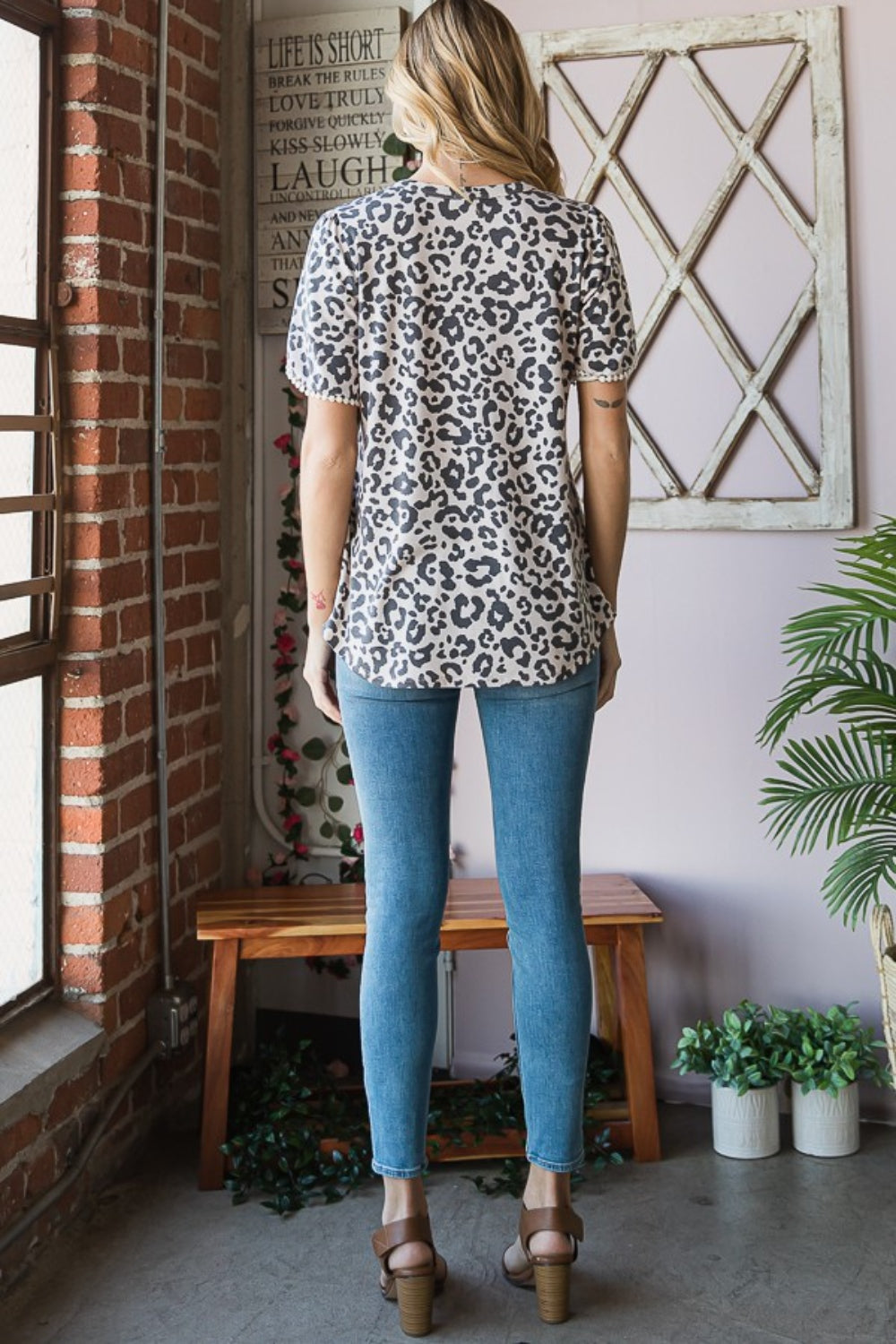 Blue Zone Planet | Heimish Leopard Round Neck Petal Sleeve T-Shirt-TOPS / DRESSES-[Adult]-[Female]-2022 Online Blue Zone Planet