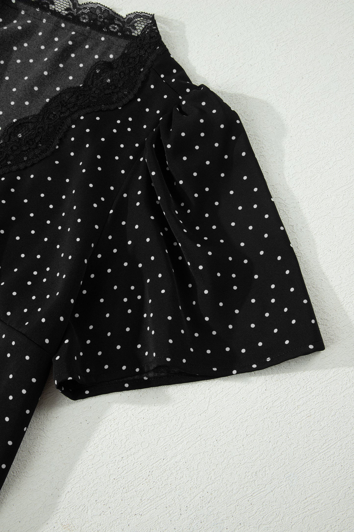 Black Polka Dot Print Lace Trim Wrap Mini Dress-TOPS / DRESSES-[Adult]-[Female]-2022 Online Blue Zone Planet