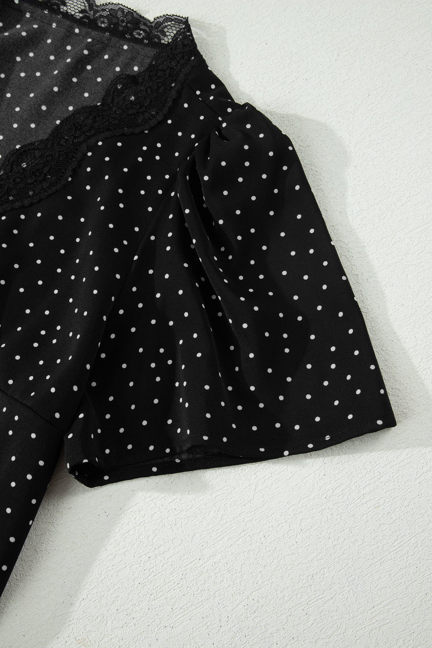 Black Polka Dot Print Lace Trim Wrap Mini Dress-TOPS / DRESSES-[Adult]-[Female]-2022 Online Blue Zone Planet