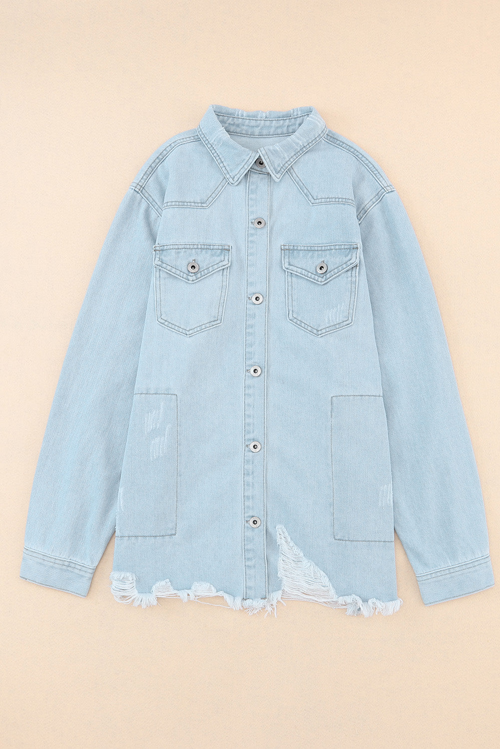 Flap Pocket Raw Hem Denim Jacket-TOPS / DRESSES-[Adult]-[Female]-2022 Online Blue Zone Planet