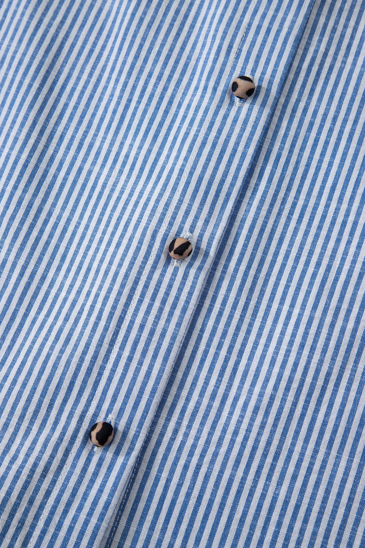 Sky Blue Stripe Contrast Frilled Leopard Trim Casual Long Sleeve Shirt-Tops/Blouses & Shirts-[Adult]-[Female]-2022 Online Blue Zone Planet