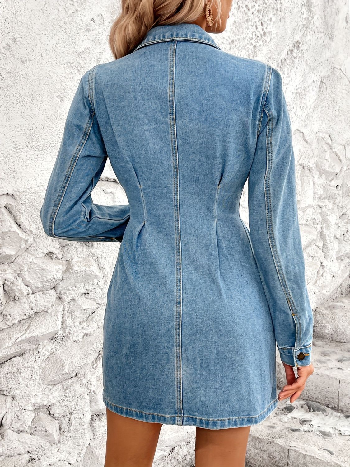 Pocketed Button Up Long Sleeve Denim Dress-TOPS / DRESSES-[Adult]-[Female]-2022 Online Blue Zone Planet