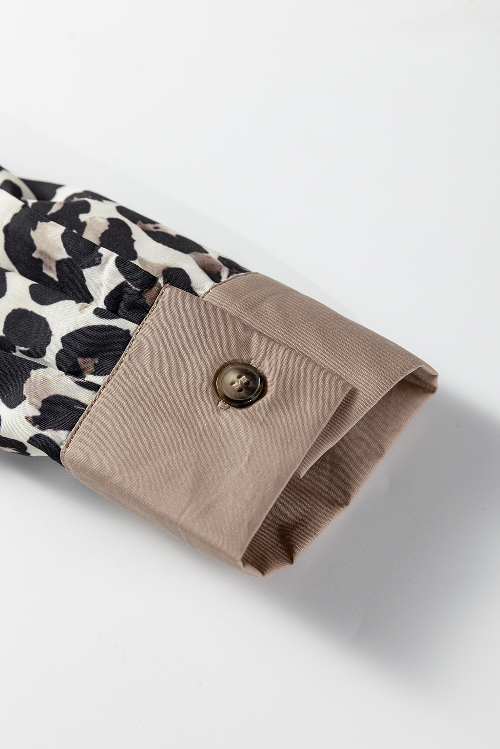 Multicolour Leopard Print Contrast Patchwork Cuffs Button Collared Top-Tops/Blouses & Shirts-[Adult]-[Female]-2022 Online Blue Zone Planet