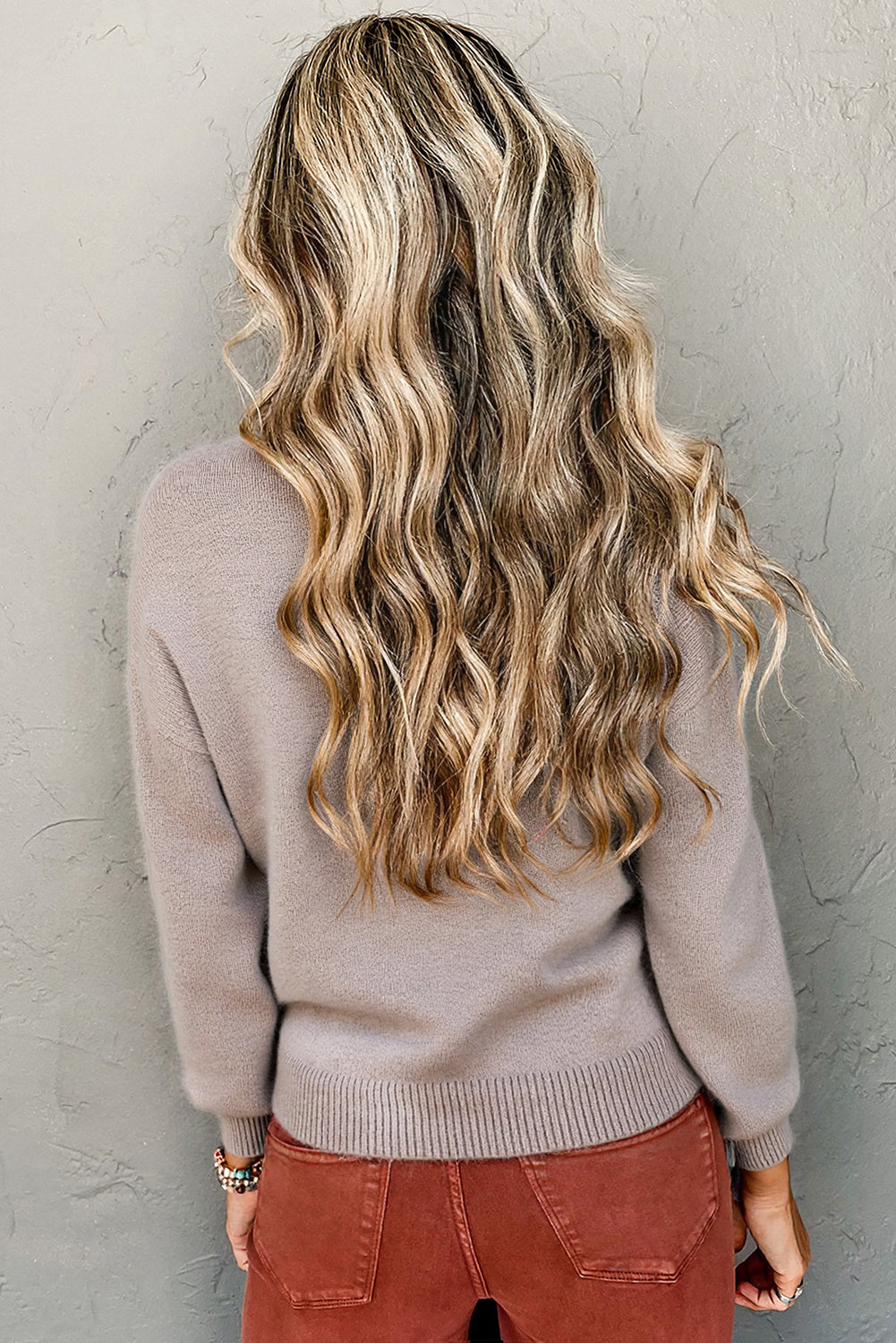 Beige Embroidered Floral Sleeve Round Neck Loose Sweater-TOPS / DRESSES-[Adult]-[Female]-2022 Online Blue Zone Planet