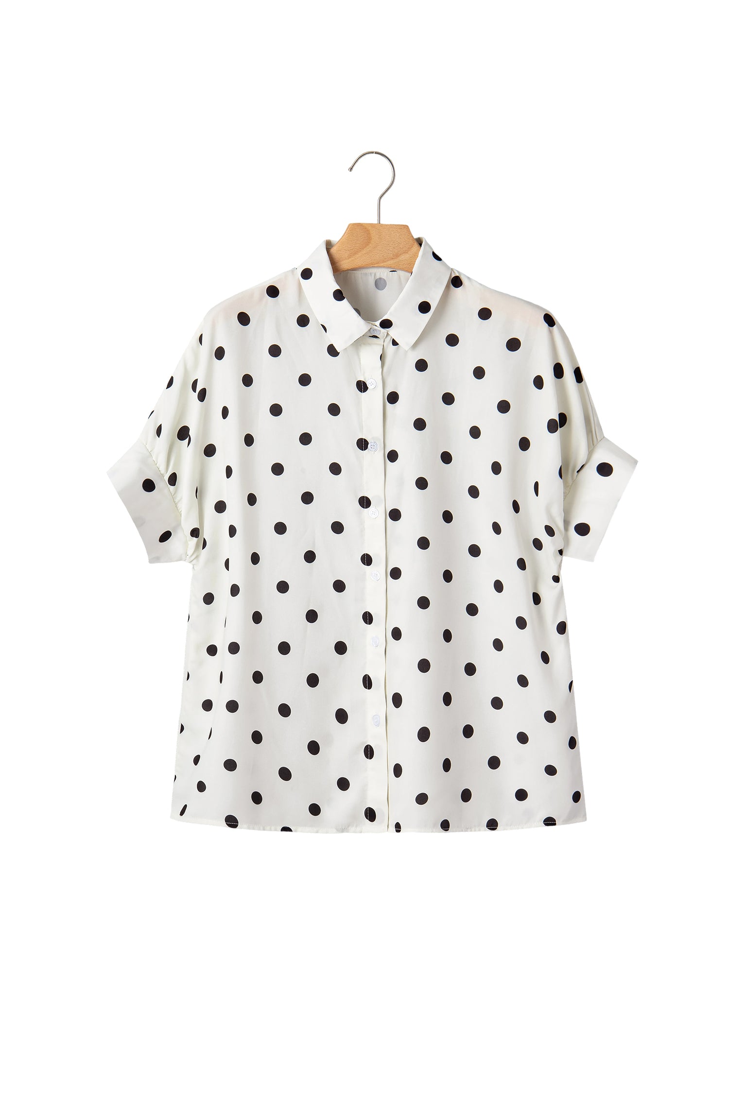 Beige Polka Dot Print Loose Dolman Shirt-Tops/Blouses & Shirts-[Adult]-[Female]-2022 Online Blue Zone Planet