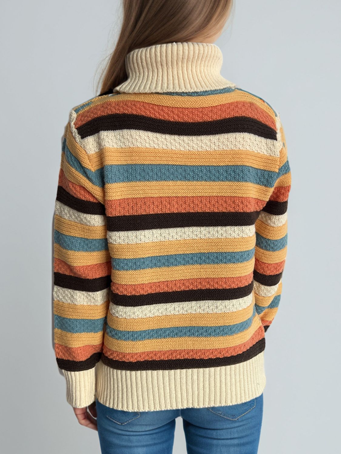 Blue Zone Planet | Contrast Stripes Turtleneck Long Sleeve Sweater-TOPS / DRESSES-[Adult]-[Female]-2022 Online Blue Zone Planet