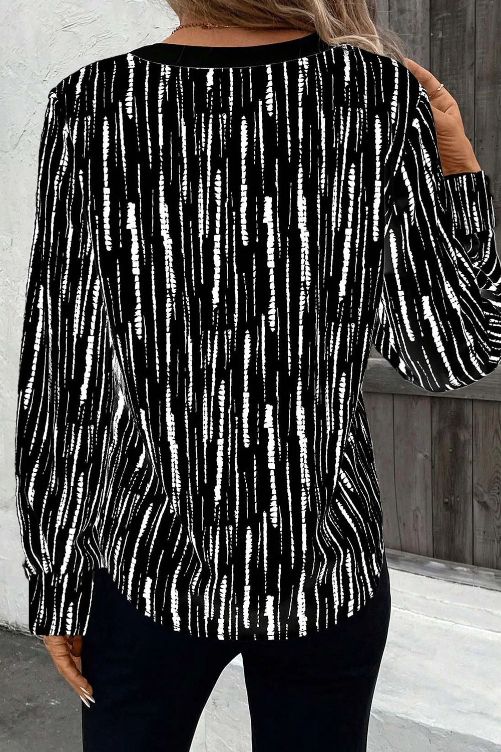 Black Abstract Printed V Neck Fall Blouse-Tops/Blouses & Shirts-[Adult]-[Female]-2022 Online Blue Zone Planet