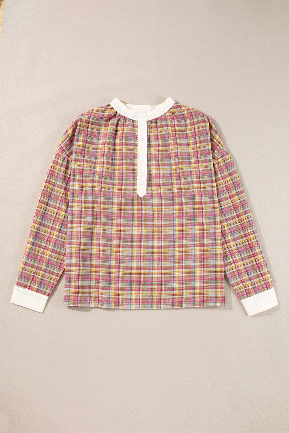 Mulit-Color Plaid Round Neck Long Sleeve Blouse-TOPS / DRESSES-[Adult]-[Female]-2022 Online Blue Zone Planet