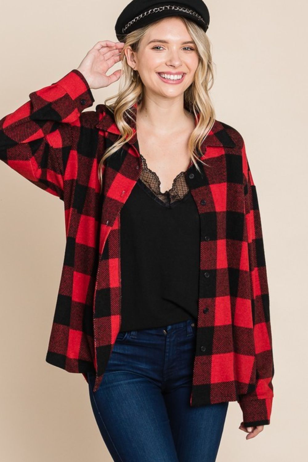 Super Lady Plaid Button Up Long Sleeve Shirt-TOPS / DRESSES-[Adult]-[Female]-2022 Online Blue Zone Planet