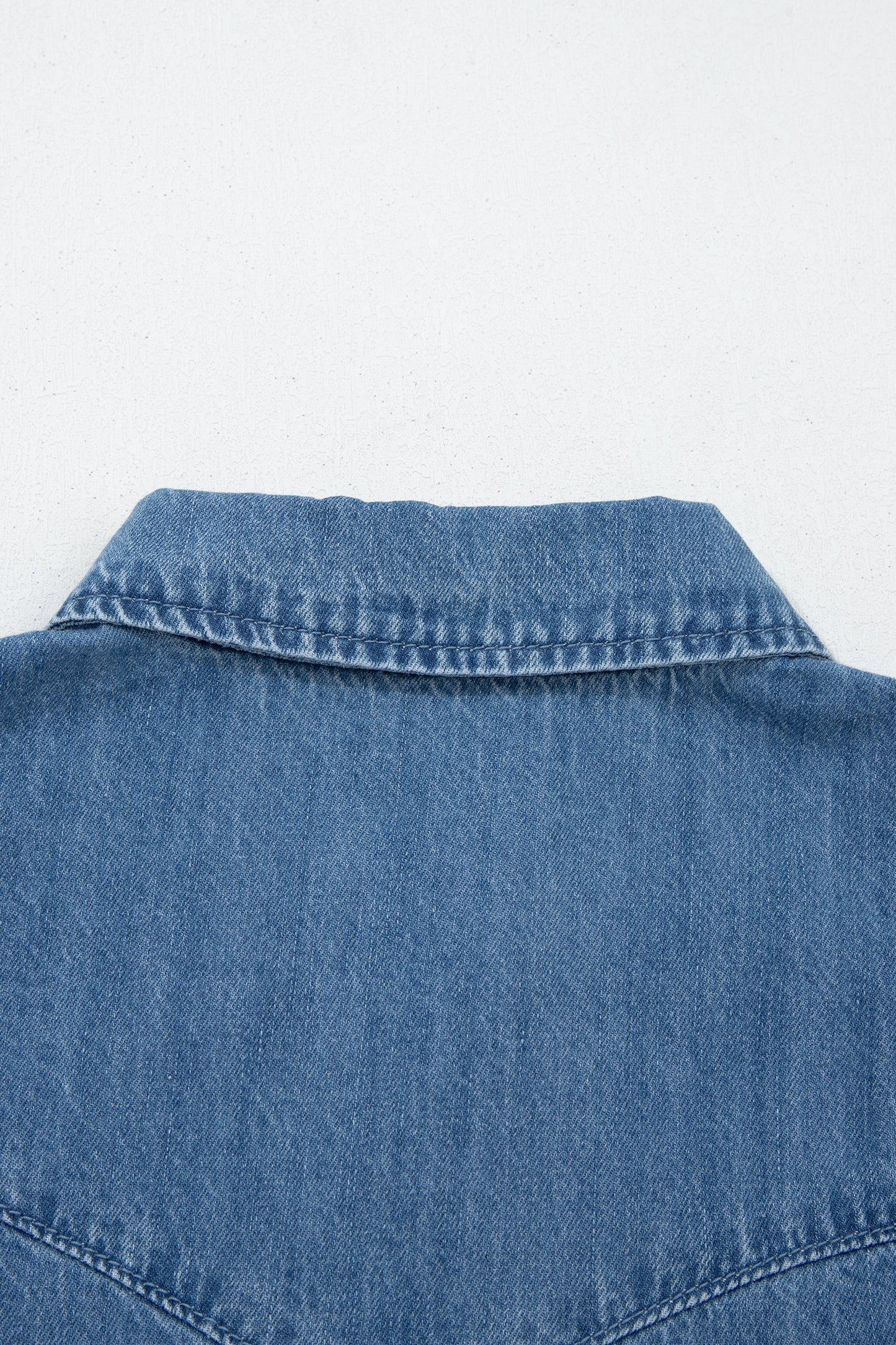 Dusk Blue Ruffled Short Sleeve Denim Shirt-Tops/Blouses & Shirts-[Adult]-[Female]-2022 Online Blue Zone Planet