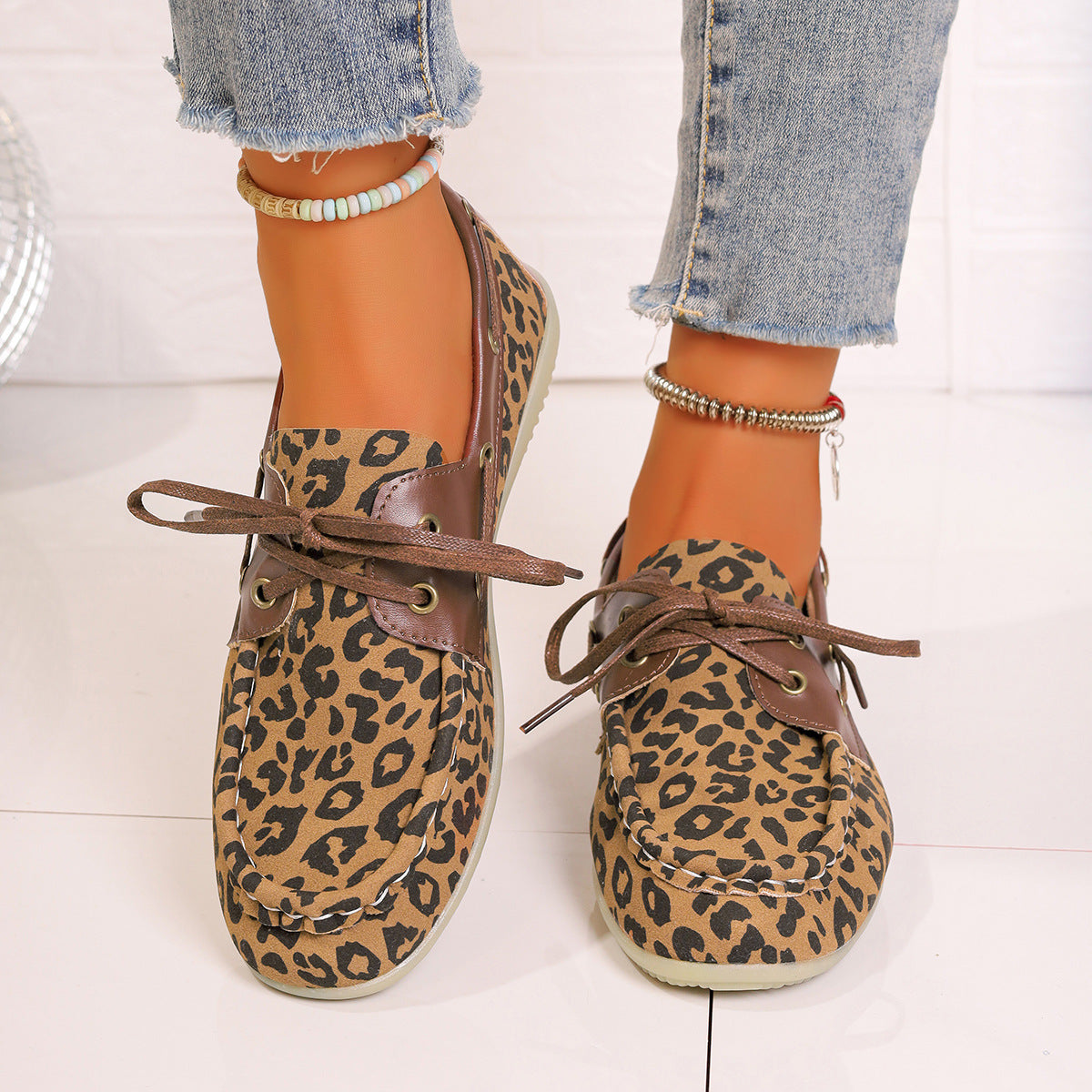 Lace Up Leopard Slip-Ons-BOOTS-[Adult]-[Female]-Caramel-36(US5)-2022 Online Blue Zone Planet