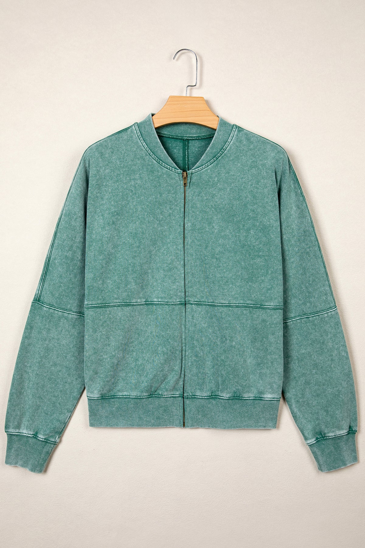 Evergreen Mineral Washed Zip Open-Front Jacket Style Cotton Sweatshirt-Tops/Sweatshirts & Hoodies-[Adult]-[Female]-2022 Online Blue Zone Planet