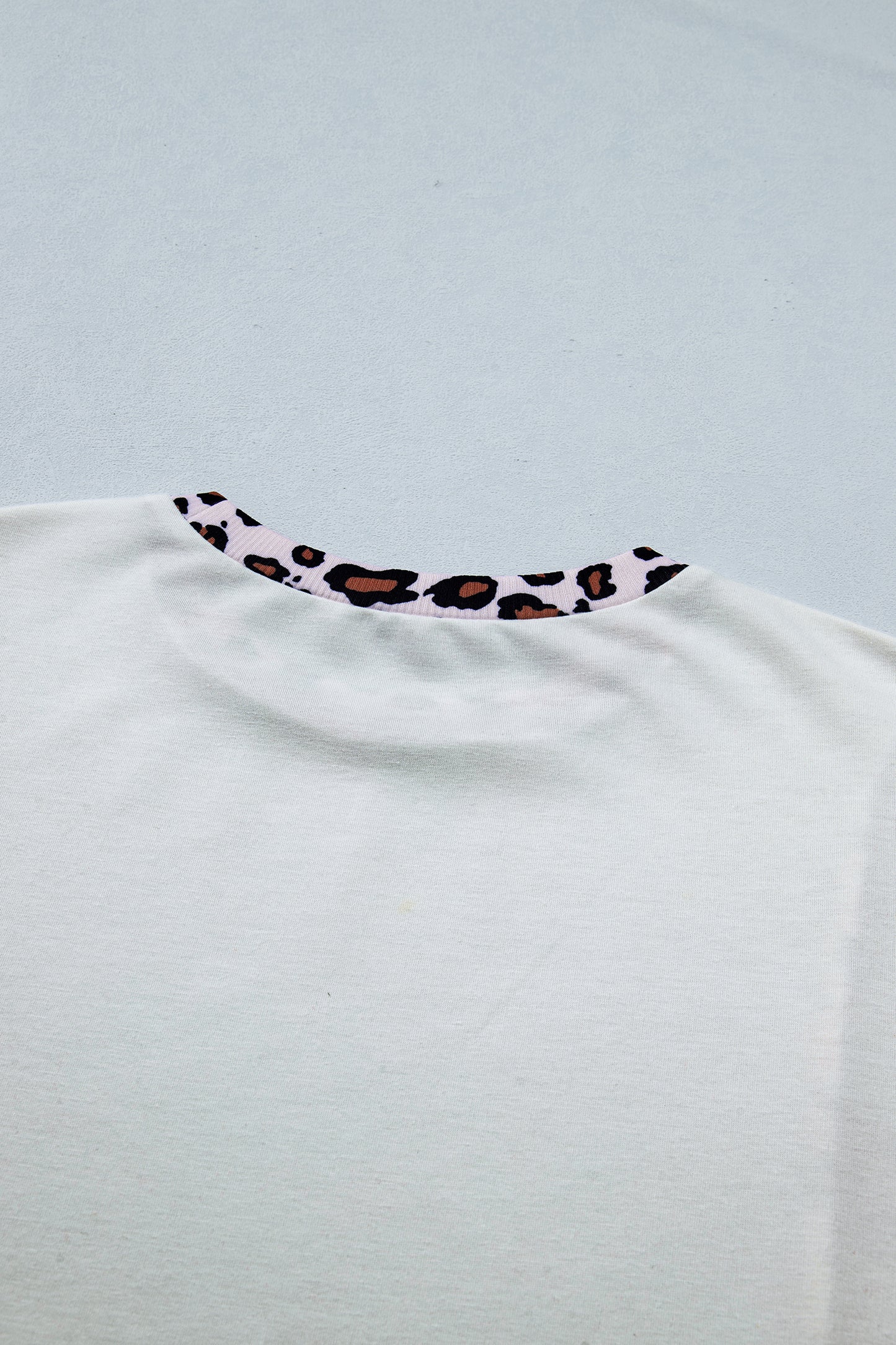 White Ribbed Leopard Patchwork Uneven Hem T Shirt-Tops/Tops & Tees-[Adult]-[Female]-2022 Online Blue Zone Planet