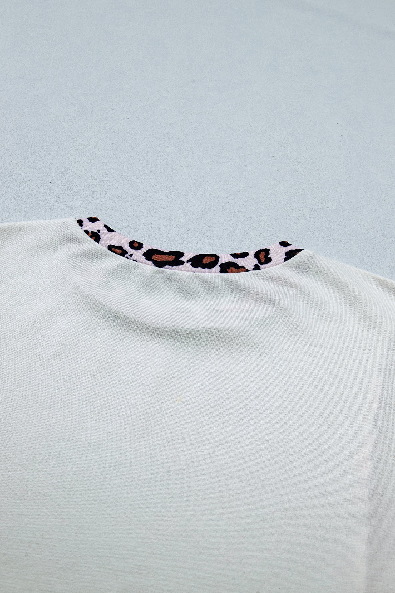 White Ribbed Leopard Patchwork Uneven Hem T Shirt-Tops/Tops & Tees-[Adult]-[Female]-2022 Online Blue Zone Planet
