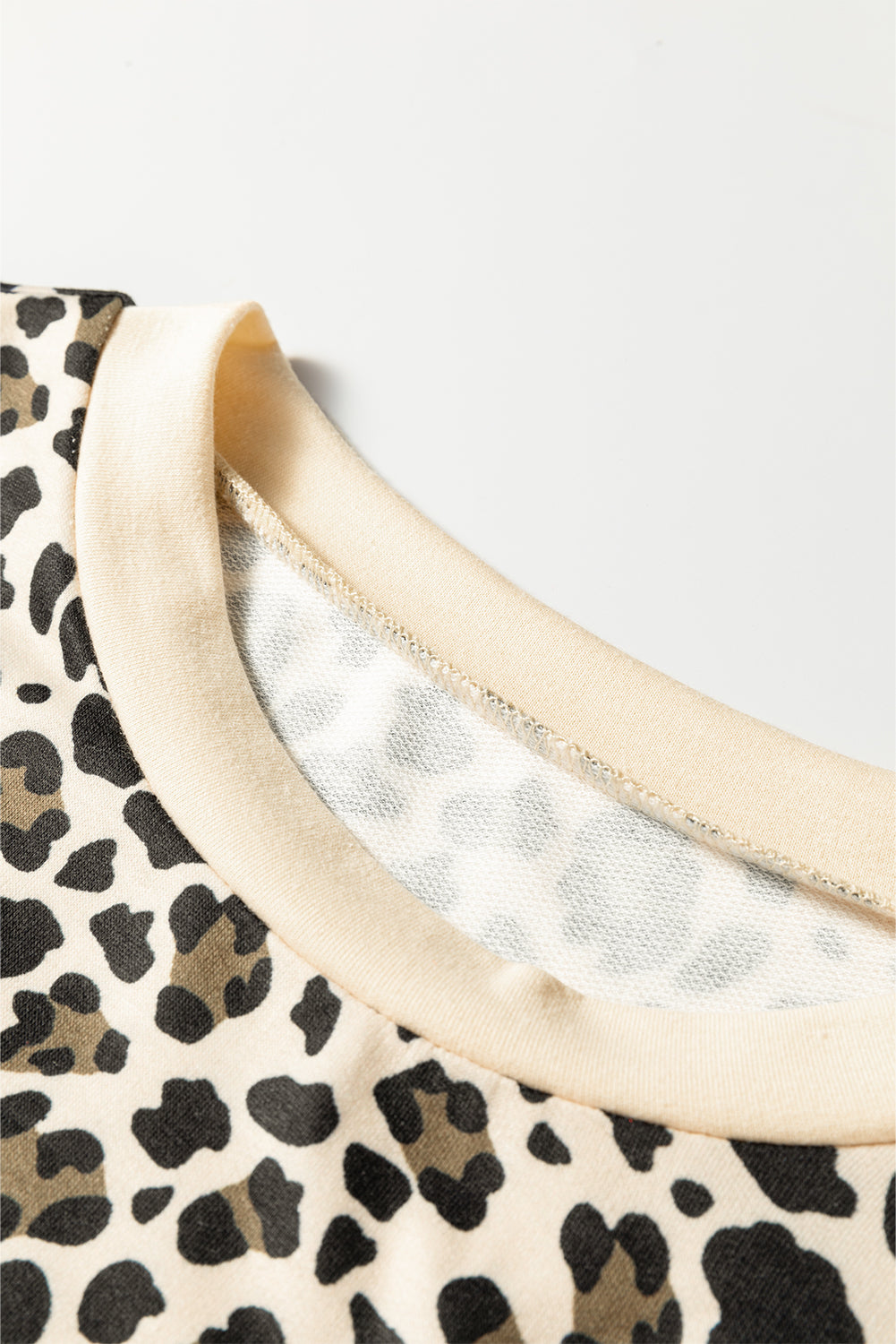 Brown Leopard Print Contrast Trim Long Sleeve Pullover Drawstring Shorts 2pcs Outfit-Two Piece Sets/Short Sets-[Adult]-[Female]-2022 Online Blue Zone Planet