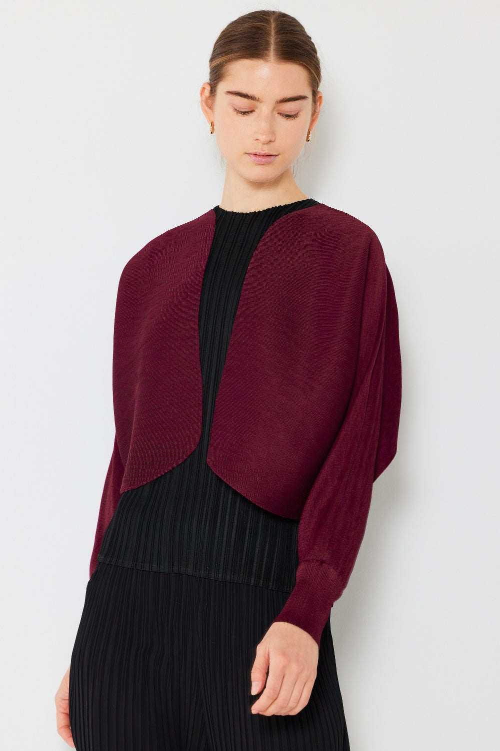 Blue Zone Planet | Marina West Swim Rib Pleated Puff Sleeve Bolero Cardigan-TOPS / DRESSES-[Adult]-[Female]-Wine-One Size-2022 Online Blue Zone Planet