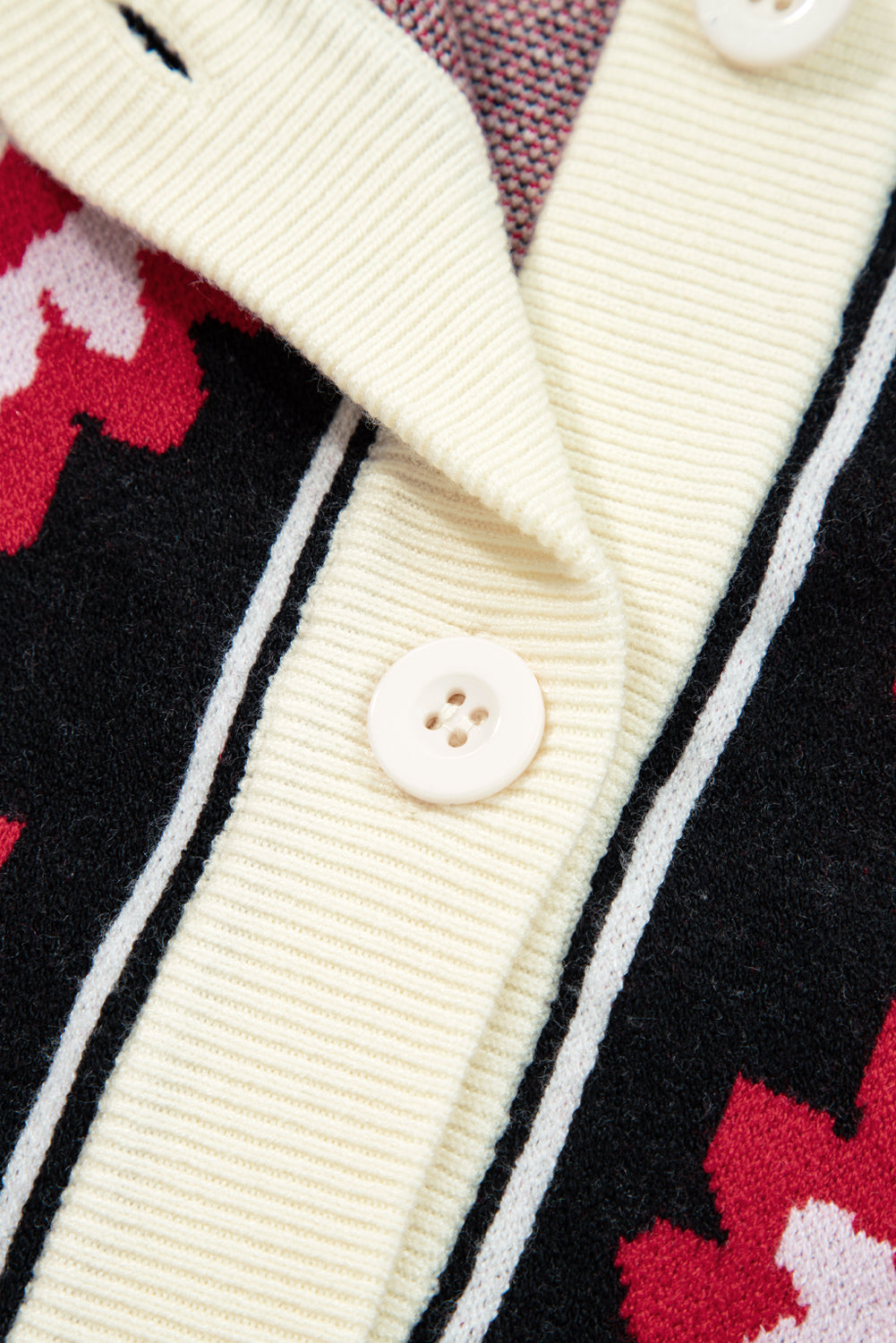 Beige Floral Print Buttoned Front V Neck Knit Cardigan-Sweaters & Cardigans/Cardigans-[Adult]-[Female]-2022 Online Blue Zone Planet