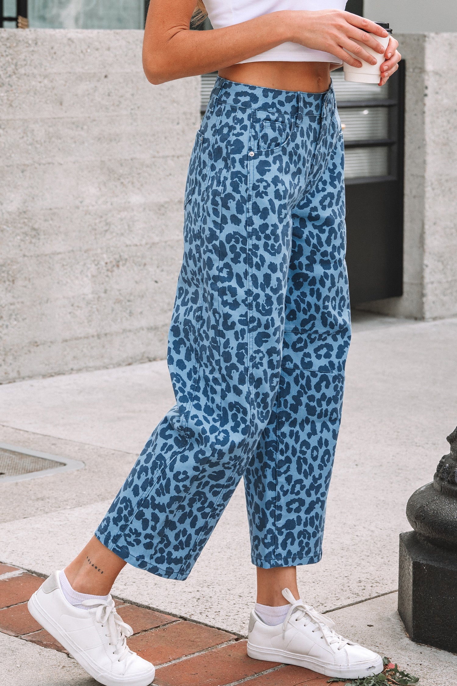 Sky Blue Leopard Print Straight Loose Jeans-Bottoms/Jeans-[Adult]-[Female]-2022 Online Blue Zone Planet