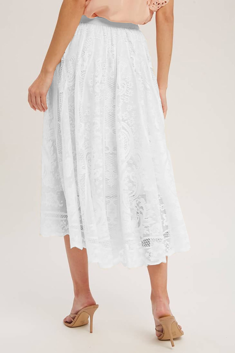 Lace High Waist Midi Skirt-BOTTOMS SIZES SMALL MEDIUM LARGE-[Adult]-[Female]-2022 Online Blue Zone Planet