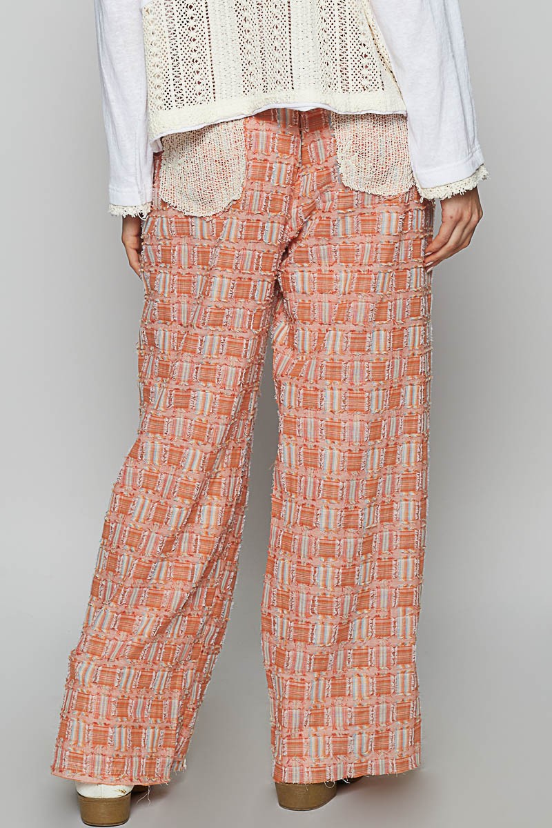 POL Lace Trim Drawstring Checkered Wide Leg Pants-BOTTOMS-[Adult]-[Female]-2022 Online Blue Zone Planet